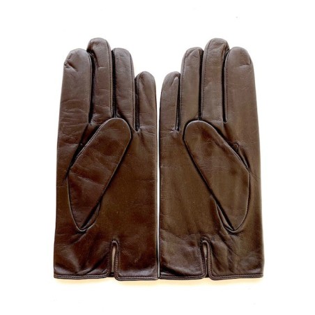 Gants en Cuir d'Agneau Marron Steeve Doublés Soie.