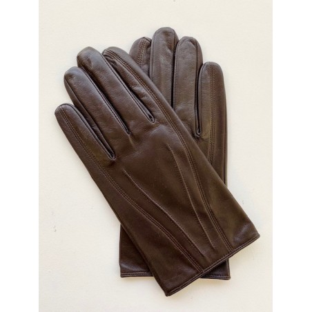Gants en Cuir d'Agneau Marron Steeve Doublés Soie.