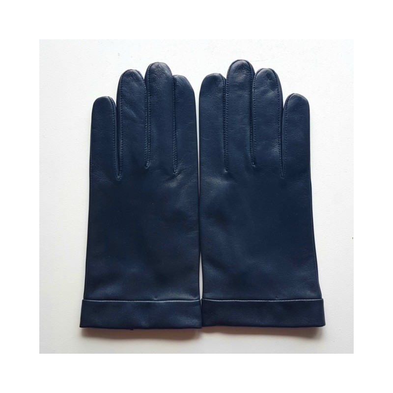 Gants en Cuir d'Agneau Navy Guilhem Doublés Soie.