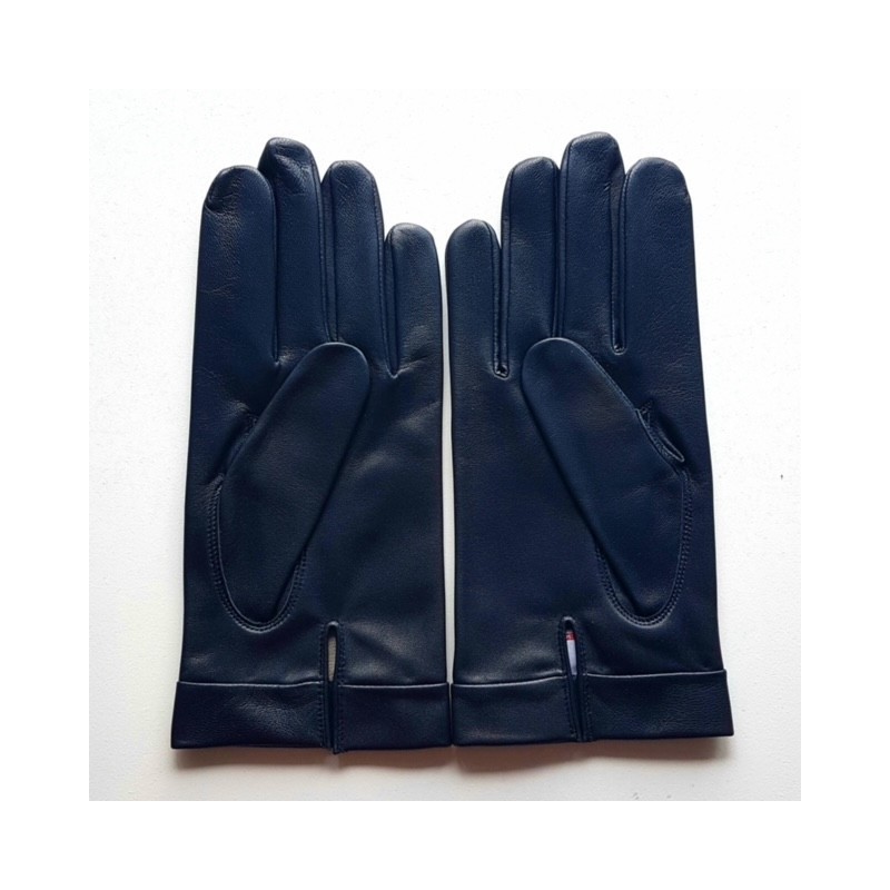 Gants en Cuir d'Agneau Navy Guilhem Doublés Soie.