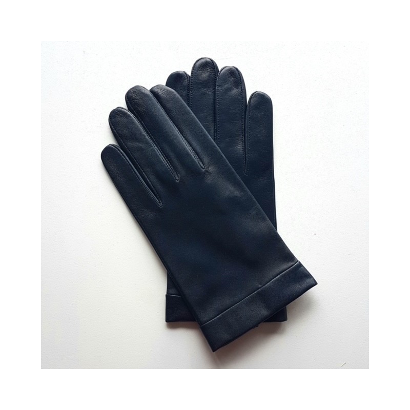 Gants en Cuir d'Agneau Navy Guilhem Doublés Soie.