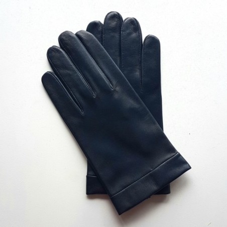 Gants en Cuir d'Agneau Navy Guilhem Doublés Soie.