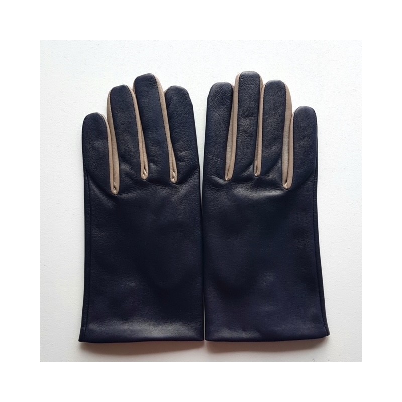 Gants en Cuir d'Agneau Prune Mastic Twin H Doublés soie.