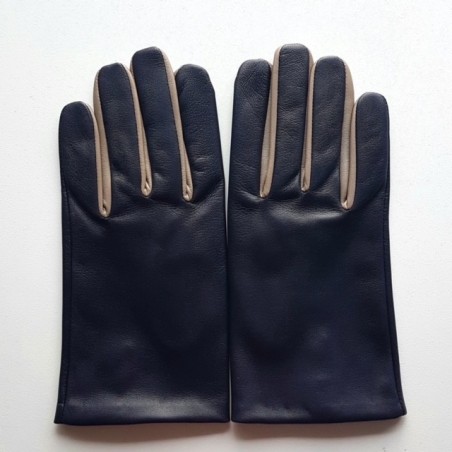 Gants en Cuir d'Agneau Prune Mastic Twin H Doublés soie.