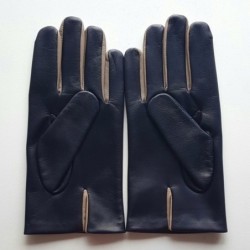 Gants en Cuir d'Agneau Prune Mastic Twin H Doublés soie.