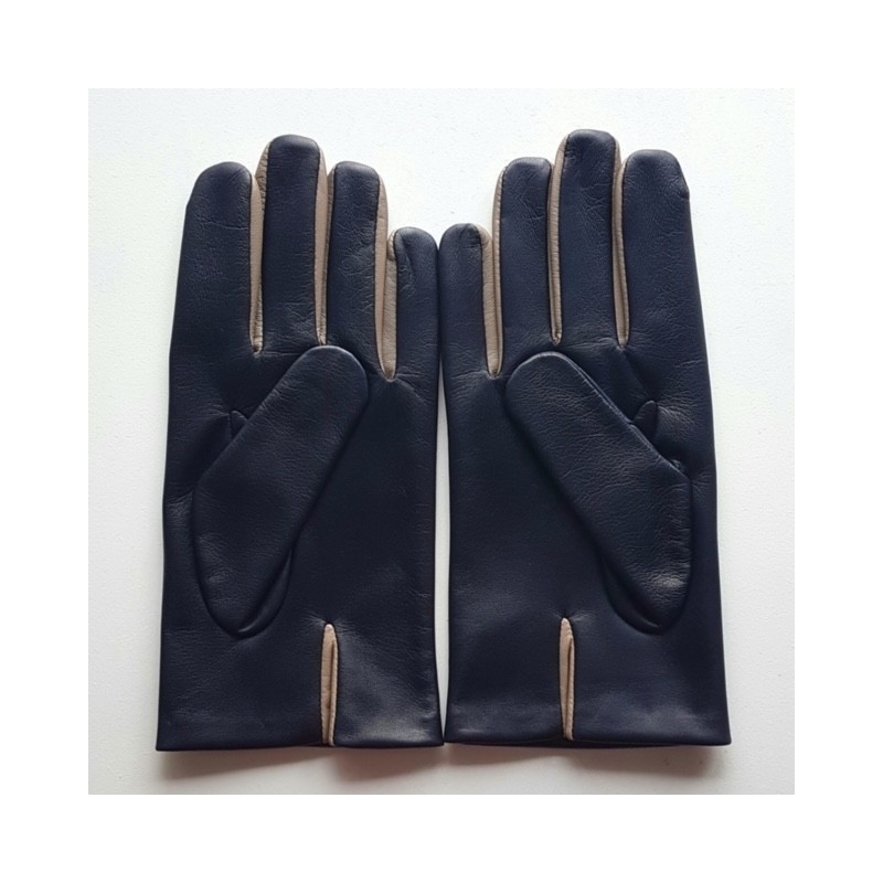 Gants en Cuir d'Agneau Prune Mastic Twin H Doublés soie.