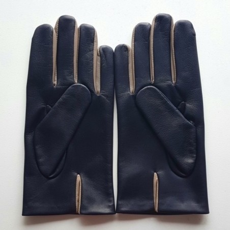 Gants en Cuir d'Agneau Prune Mastic Twin H Doublés soie.