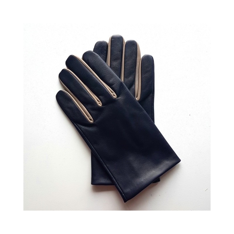 Gants en Cuir d'Agneau Prune Mastic Twin H Doublés soie.