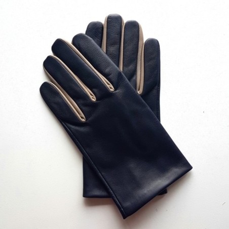 Gants en Cuir d'Agneau Prune Mastic Twin H Doublés soie.