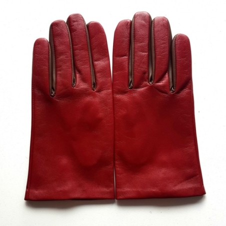 Gants en Cuir d'Agneau Rouge h Havane H Doublés soie.