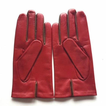 Gants en Cuir d'Agneau Rouge h Havane H Doublés soie.