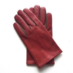 Gants en Cuir d'Agneau Rouge h Havane H Doublés soie.