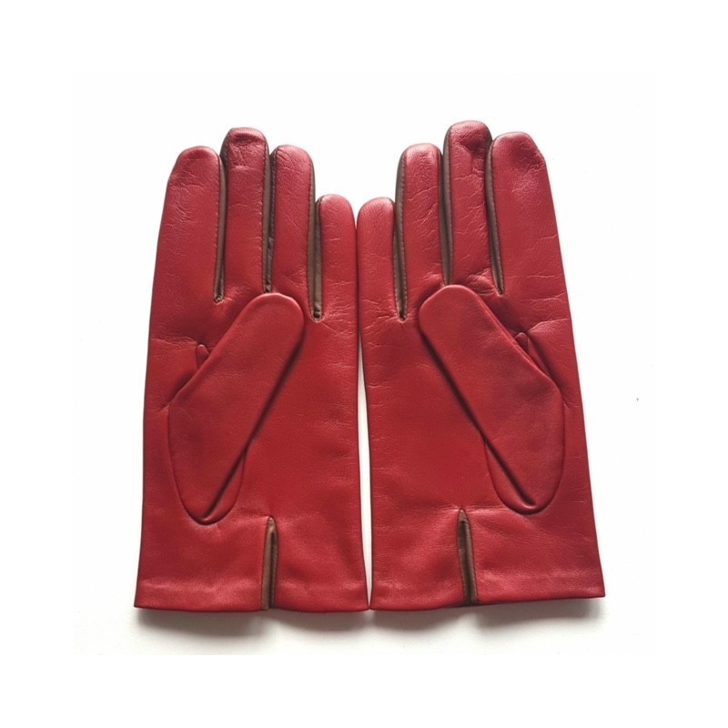 Gants en Cuir d'Agneau Rouge h Havane H Doublés soie.