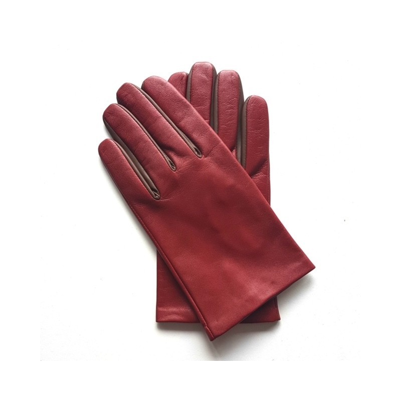 Gants en Cuir d'Agneau Rouge h Havane H Doublés soie.