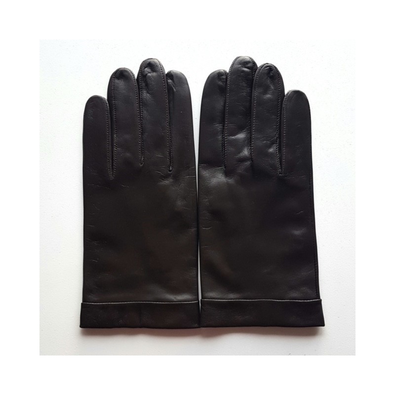 Gants en Cuir d'Agneau Marron Guilhem Doublés Soie.