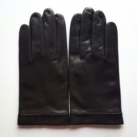 Gants en Cuir d'Agneau Marron Guilhem Doublés Soie.