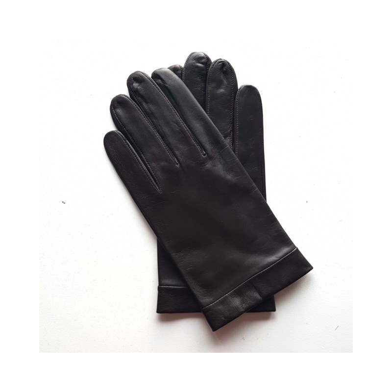Gants en Cuir d'Agneau Marron Guilhem Doublés Soie.