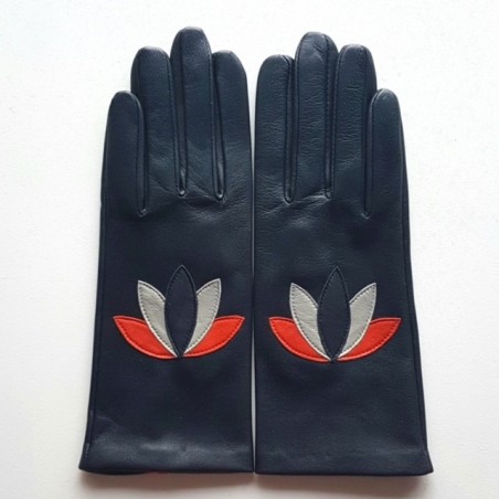 Gants en Cuir d'Agneau Navy Orange Gris Rotasu Doublés Soie.