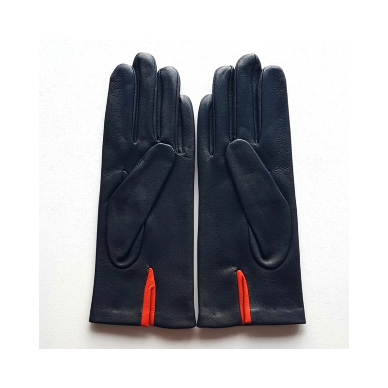 Gants en Cuir d'Agneau Navy Orange Gris Rotasu Doublés Soie.