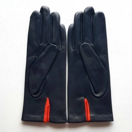 Gants en Cuir d'Agneau Navy Orange Gris Rotasu Doublés Soie.