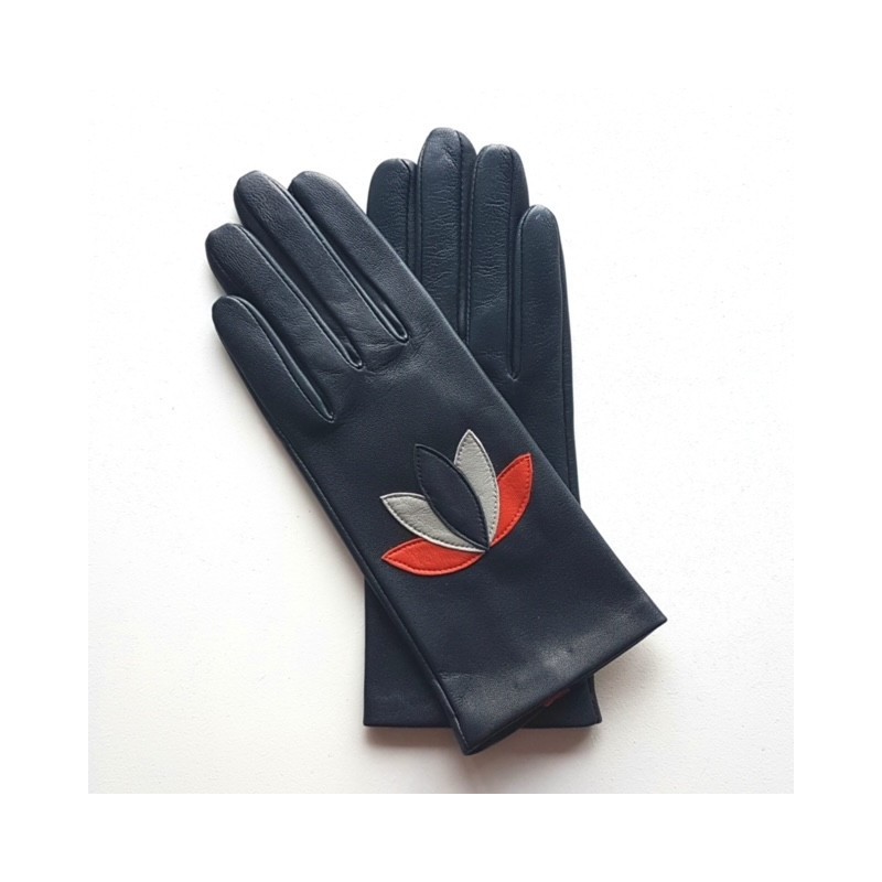 Gants en Cuir d'Agneau Navy Orange Gris Rotasu Doublés Soie.
