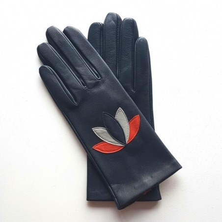Gants en Cuir d'Agneau Navy Orange Gris Rotasu Doublés Soie.