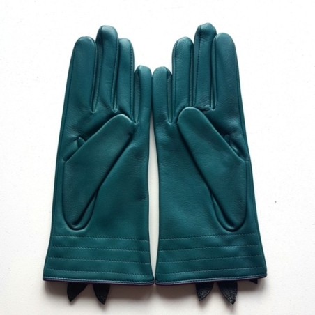 Gants en Cuir d'Agneau Vert Améthyste Noir Ciste Doublés Soie.