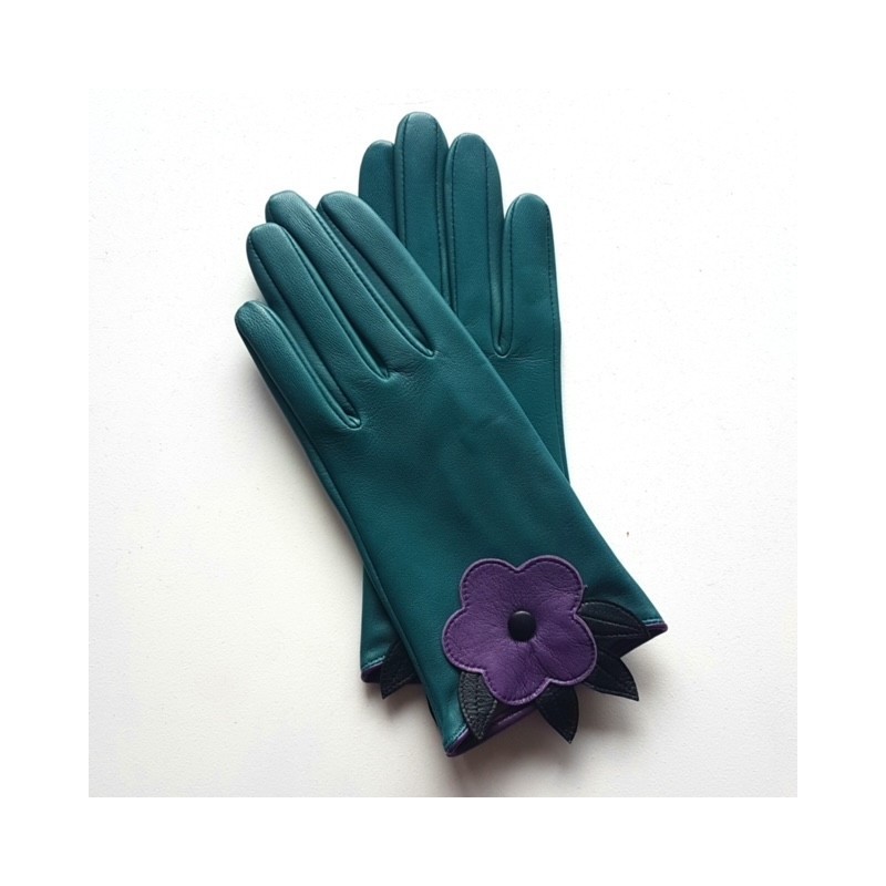 Gants en Cuir d'Agneau Vert Améthyste Noir Ciste Doublés Soie.
