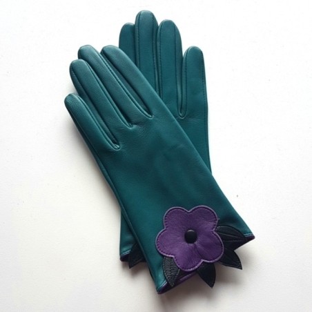 Gants en Cuir d'Agneau Vert Améthyste Noir Ciste Doublés Soie.