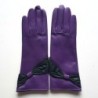 Gants en Cuir d'Agneau Améthyste Noir Gina Doublés Soie.