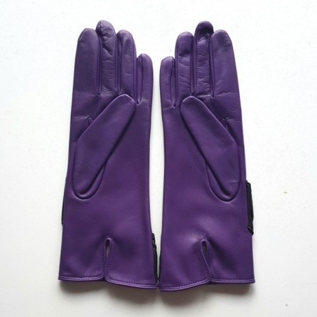 Gants en Cuir d'Agneau Améthyste Noir Gina Doublés Soie.