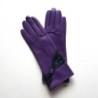 Gants en Cuir d'Agneau Améthyste Noir Gina Doublés Soie.