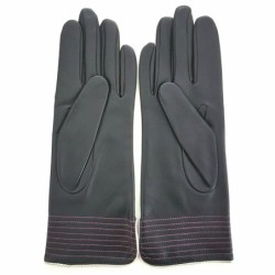 Gants en Cuir d'Agneau Noir Gris Hot Pink Doublés Soie.