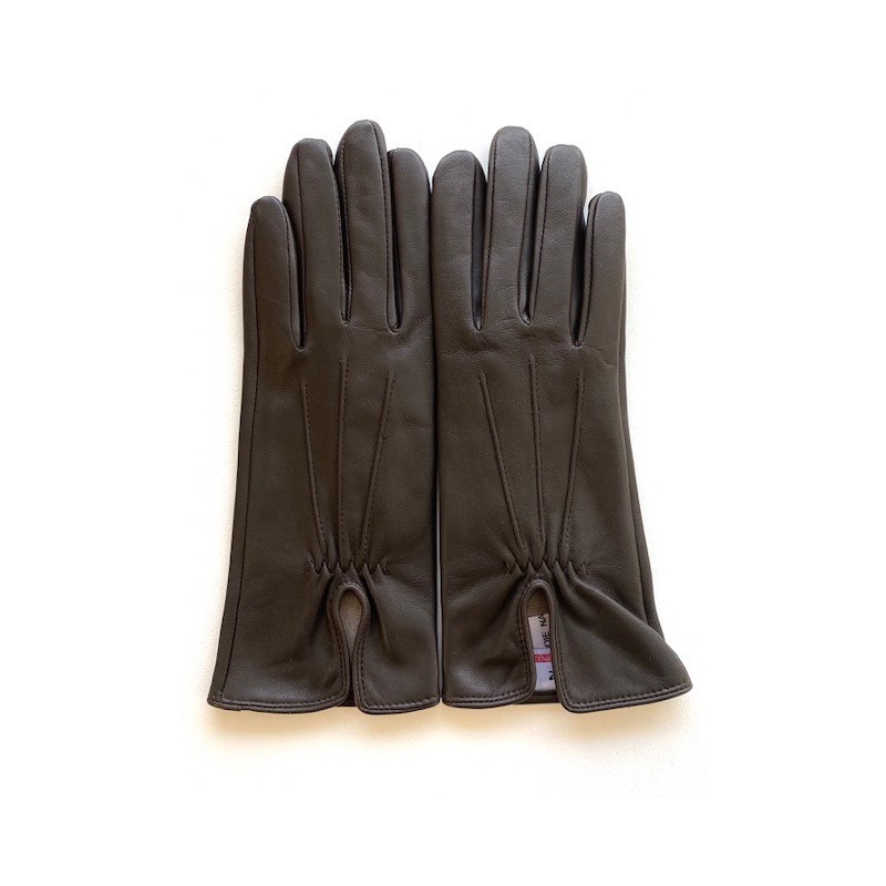 Gants en Cuir d'Agneau Marron Julie Doublés en Soie.