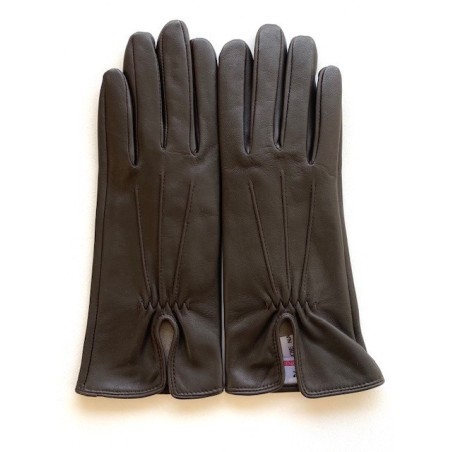 Gants en Cuir d'Agneau Marron Julie Doublés en Soie.