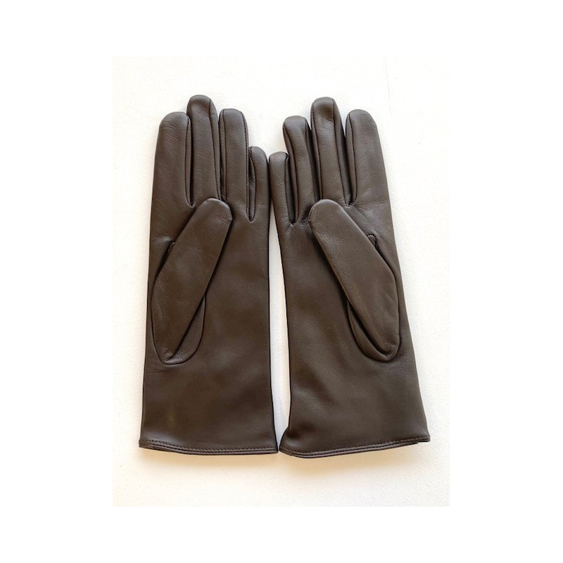 Gants en Cuir d'Agneau Marron Julie Doublés en Soie.