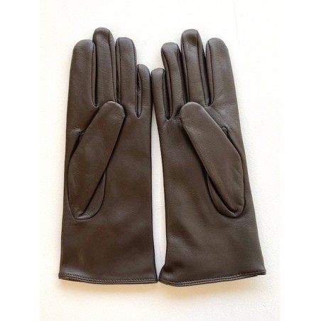 Gants en Cuir d'Agneau Marron Julie Doublés en Soie.