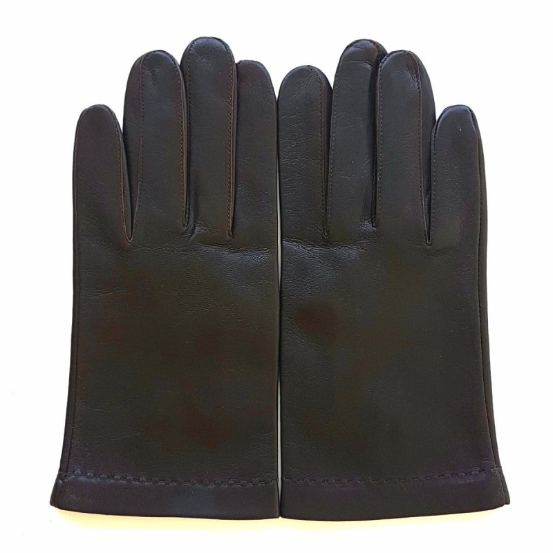 Gants en Cuir d'Agneau Marron Raphaël Doublés soie.