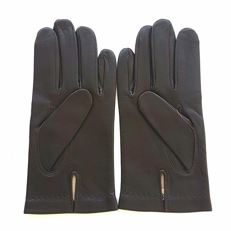 Gants en Cuir d'Agneau Marron Raphaël Doublés soie.