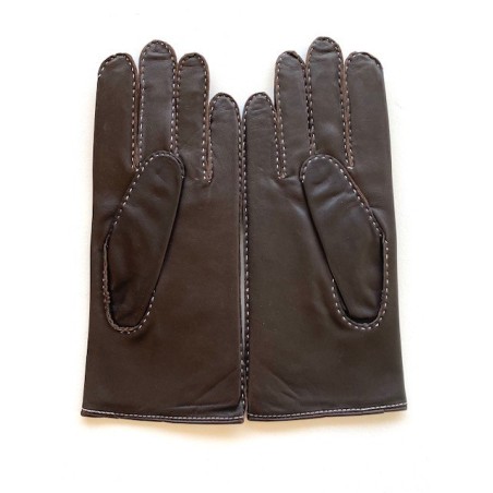Gants en Cuir d'Agneau  Marron Blanc Gisèle Doublés Soie.