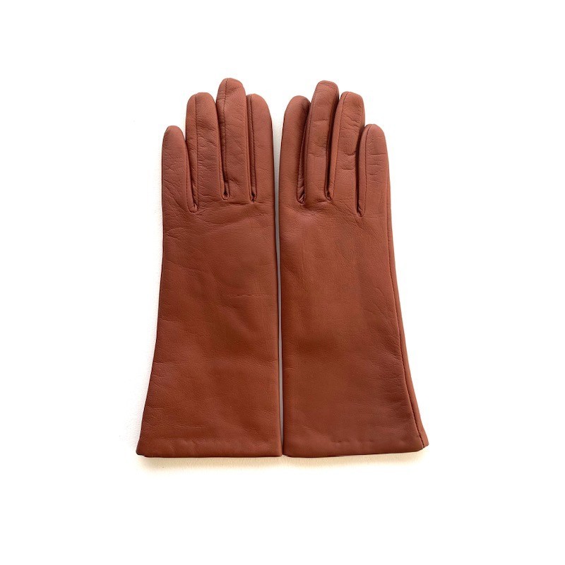 Gants en Cuir d'Agneau Cognac Coline Doublés Cachemire.
