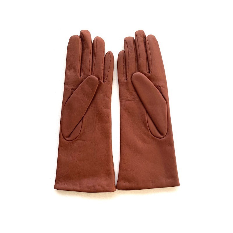 Gants en Cuir d'Agneau Cognac Coline Doublés Cachemire.