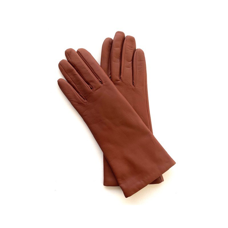 Gants en Cuir d'Agneau Cognac Coline Doublés Cachemire.