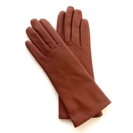 Gants en Cuir d'Agneau Cognac Coline Doublés Cachemire.