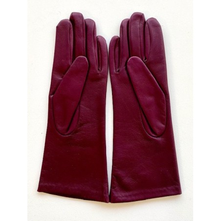 Gants en Cuir d'Agneau Cassis Coline Doublés Soie.