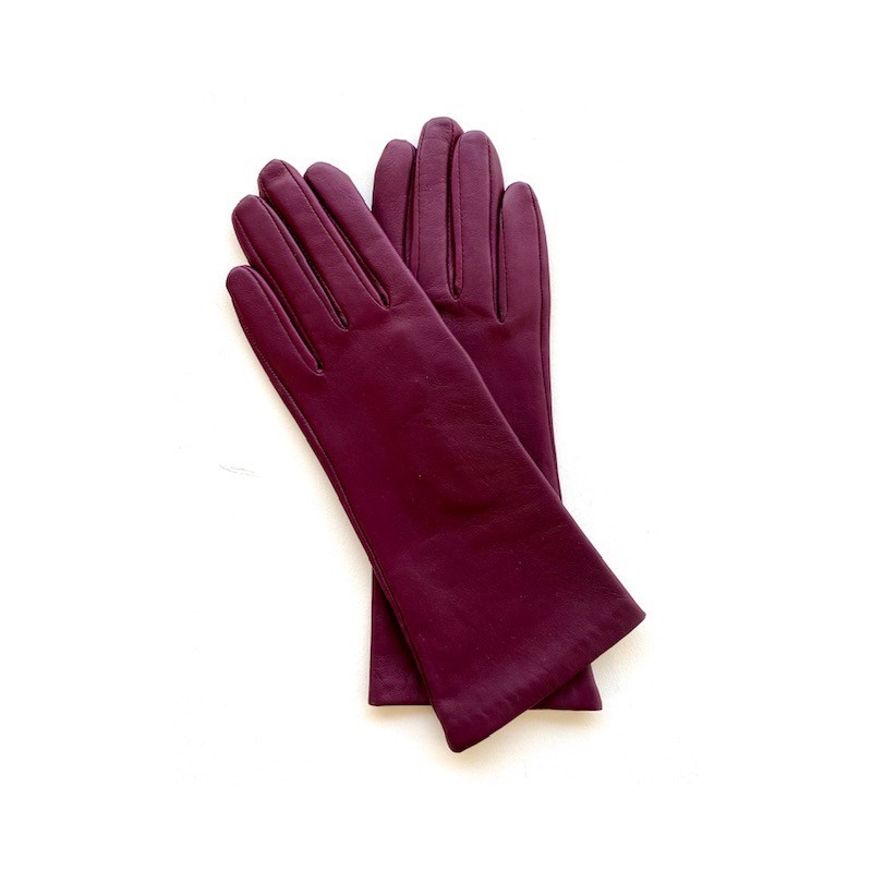 Gants en Cuir d'Agneau Cassis Coline Doublés Soie.