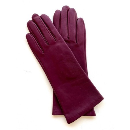 Gants en Cuir d'Agneau Cassis Coline Doublés Soie.