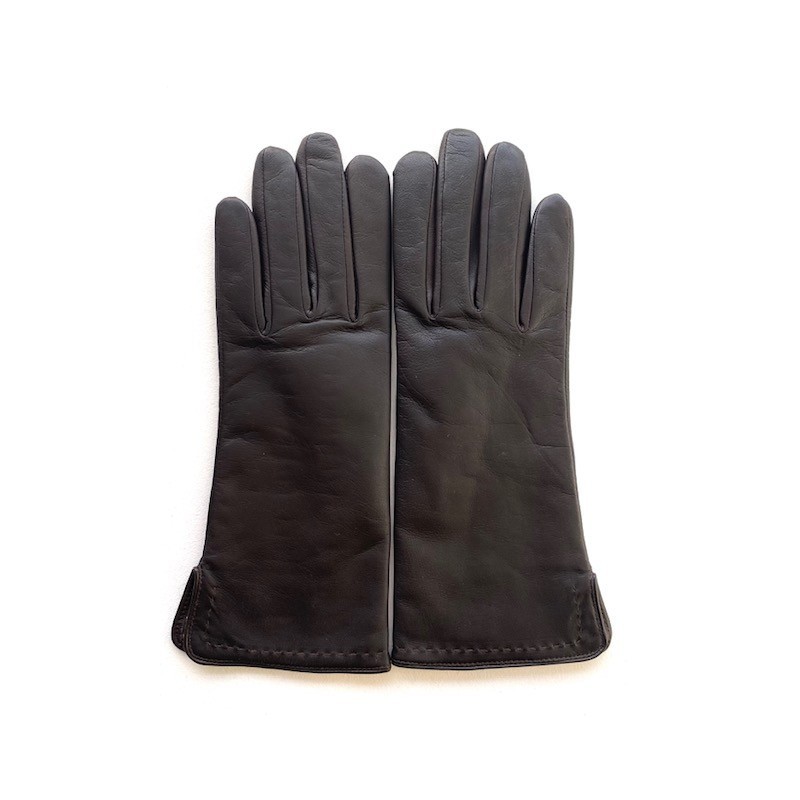 Gants en Cuir d'Agneau Marron Violette Doublés Cachemire.