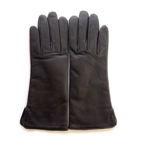 Gants en Cuir d'Agneau Marron Violette Doublés Cachemire.