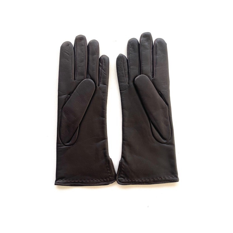 Gants en Cuir d'Agneau Marron Violette Doublés Cachemire.